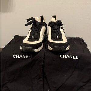 CHANEL Knit Fabric Suede Calfskin Sneakers